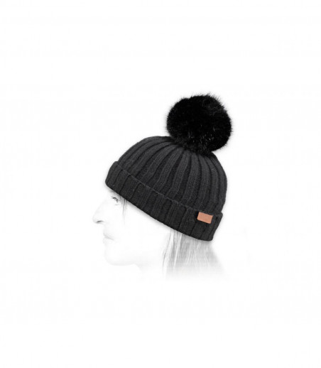 Black fur pom beanie